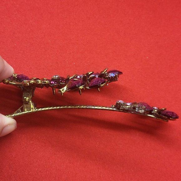 VTG Peacock Hair Clip Claw Purple Acrylic Stones Rhinestones Repaired main image 12
